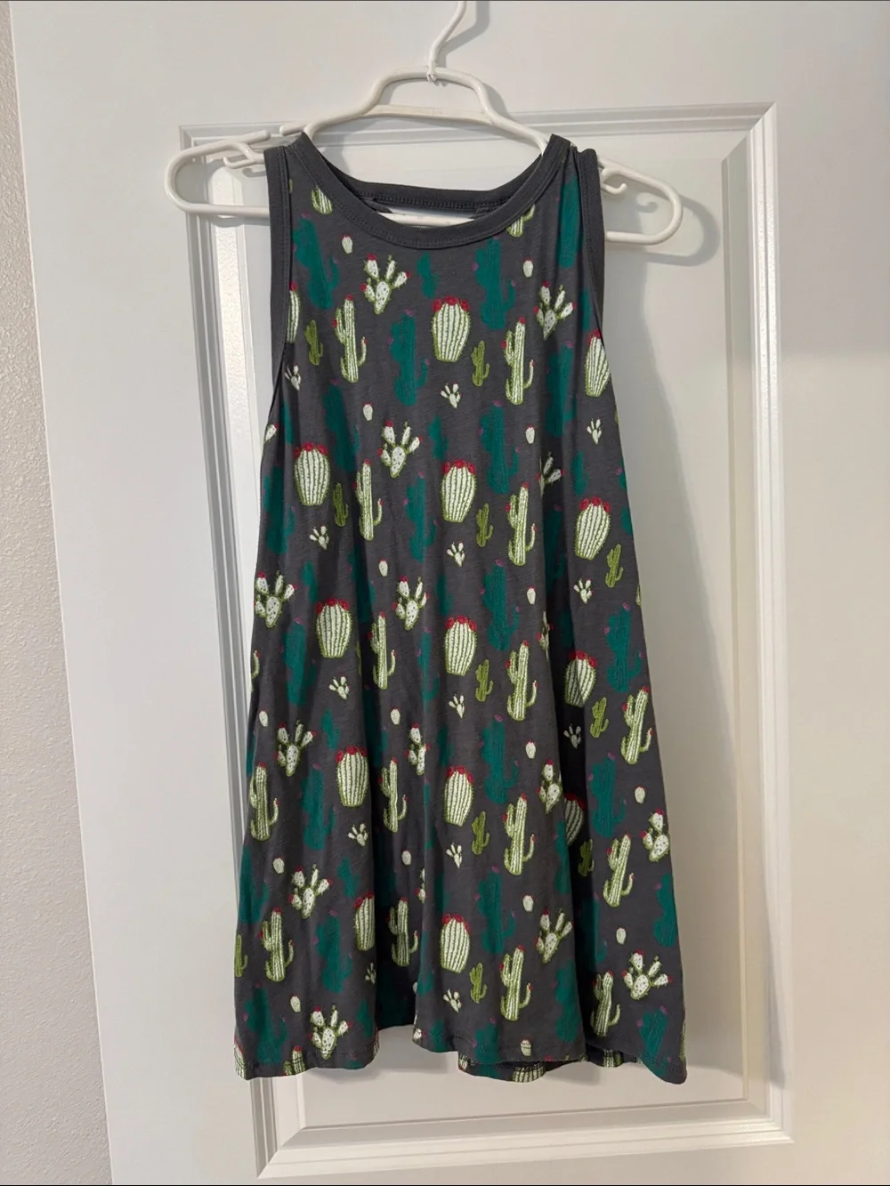 Rock & Roll Cowgirl Charcoal Tank Dress with Green Cactus Print - Picture 1 of 2
